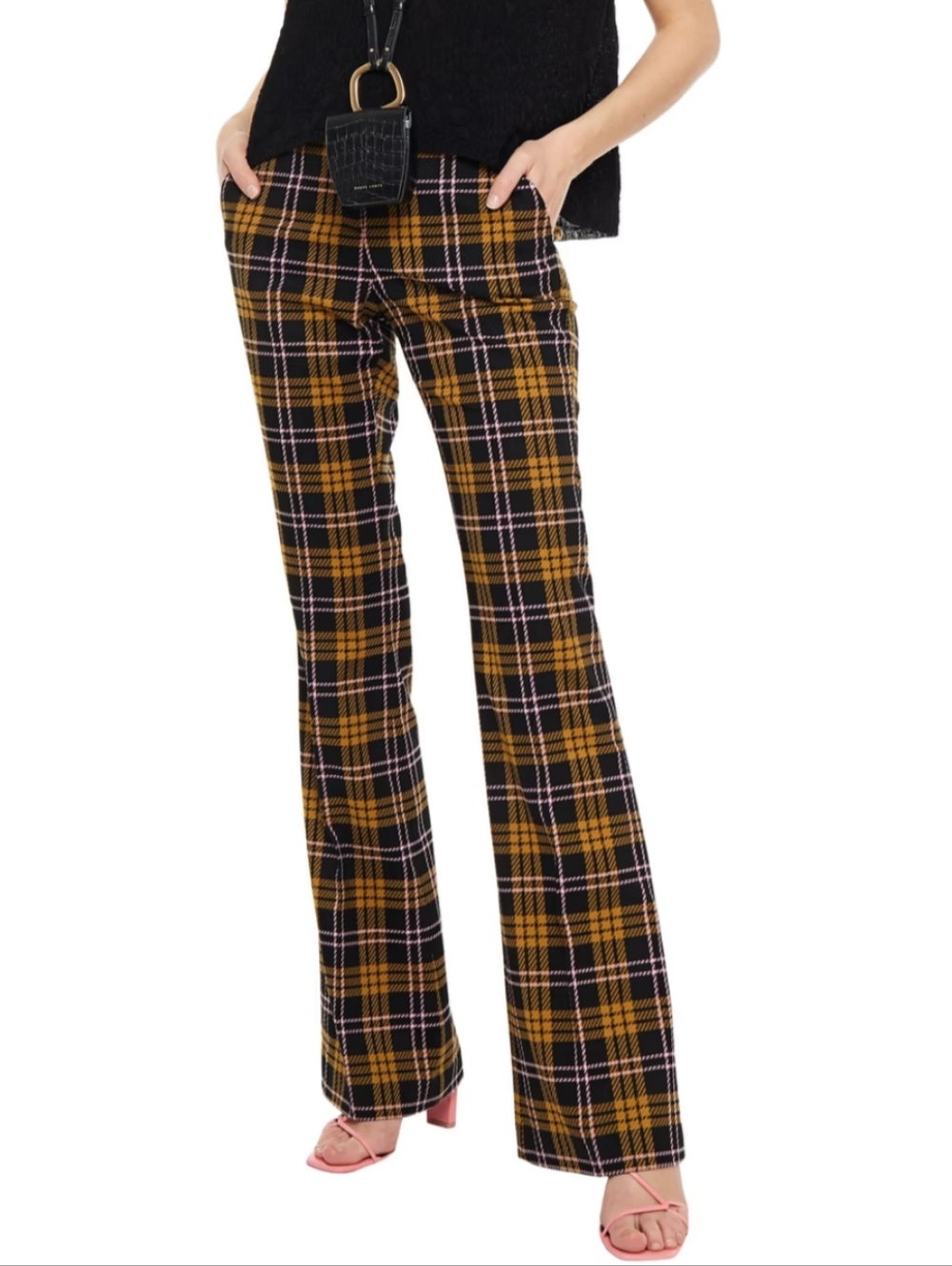 HOLLISTER Pull On Stretch Plaid Bootcut Pants Sz S